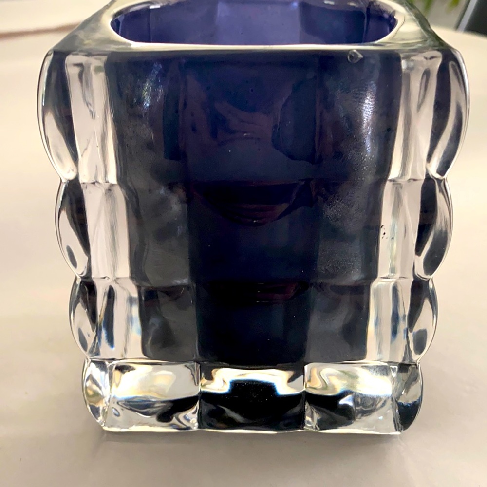 Deco Black Glass Candle Holder 4” high EUC
